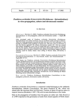 In Vitro-Propagation, Culture and Chromosome Number