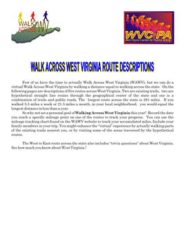 Walk Across West Virginia Route Descriptions