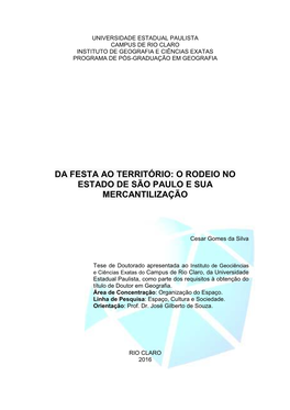 Da Festa Ao Território: O Rodeio No Estado De São Paulo E Sua Mercantilização