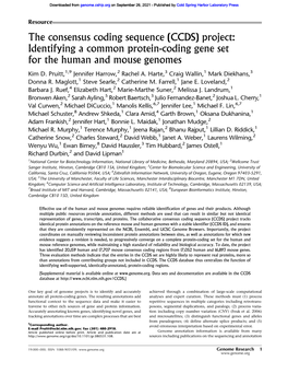 (CCDS) Project: Identifying a Common Protein-Coding Gene Set for the Human and Mouse Genomes