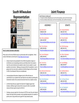South Milwaukee Joint Finance Representation