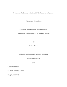 Development of an Expander for Residential Solar Thermal Power Generation