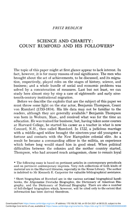 Science and Charity: Count Rumford and His Followers*