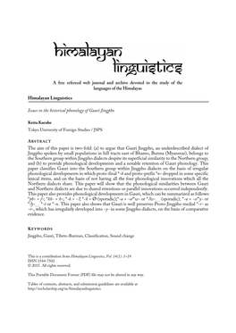 Himalayan Linguistics Issues in the Historical Phonology