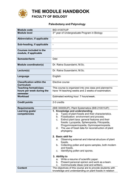 The Module Handbook Faculty of Biology