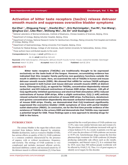 Activation of Bitter Taste Receptors (Tas2rs) Relaxes Detrusor Smooth Muscle and Suppresses Overactive Bladder Symptoms