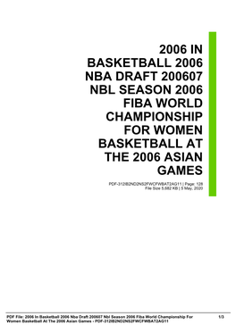 2006 in Basketball 2006 Nba Draft 200607 Nbl Season 2006 Fiba World Championship for Women Basketball at the 2006 Asian Games