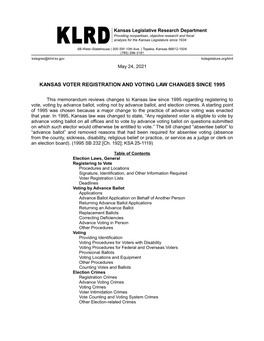 Kansas Voter Registration and Voting Law Changes Since 1995