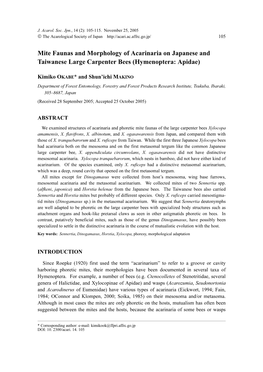 Mite Faunas and Morphology of Acarinaria on Japanese and Taiwanese Large Carpenter Bees (Hymenoptera: Apidae)