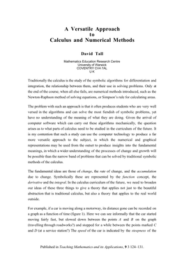 A Versatile Approach to Calculus and Numerical Methods