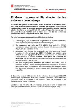 El Govern Aprova El Pla Director De Les Estacions De Muntanya