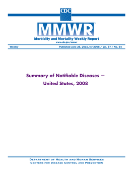 Summary of Notifiable Diseases — United States, 2008