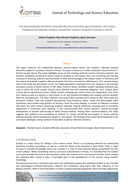 The Relationship Between Teacher-Related Factors and Students’ Attitudes Towards Secondary School Chemistry Subject in Bureti District, Kenya