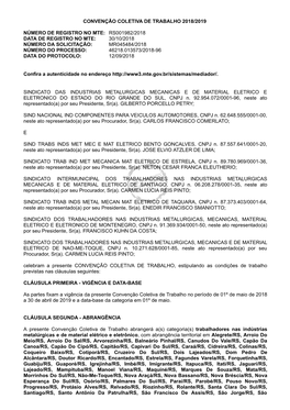 Convenção Coletiva De Trabalho 2018 – Base Federação