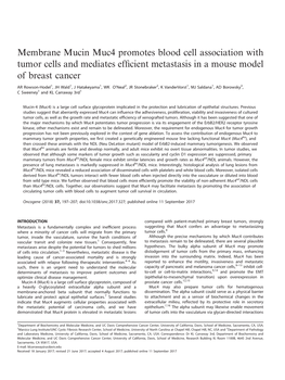 Membrane Mucin Muc4 Promotes Blood Cell Association with Tumor