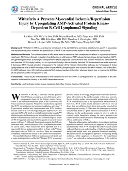 Withaferin a Prevents Myocardial Ischemia/Reperfusion Injury by Upregulating AMP-Activated Protein Kinase- Dependent B-Cell Lymphoma2 Signaling