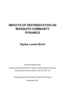 Impacts of Deforestation on Mosquito Community Dynamics