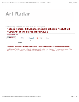 Modern Women: 13 Lebanese Female Artists in “LEBANON MODERN!” at the Beirut Art Fair 2016 | Art Radar 4/11/17, 9:42 AM