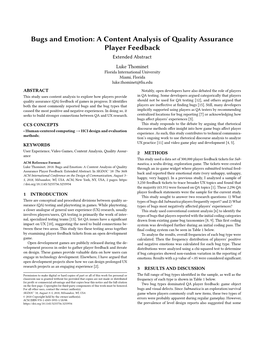 Bugs and Emotion: a Content Analysis of Quality Assurance Player