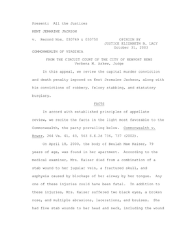 Present: All the Justices KENT JERMAINE JACKSON V. Record