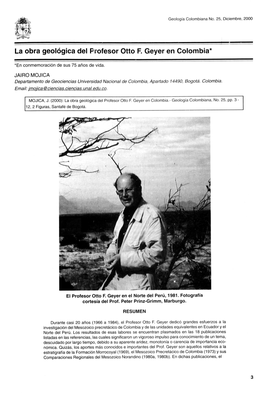 La Obra Geologica Del Profesor Otto F.Geyer En Colombia*