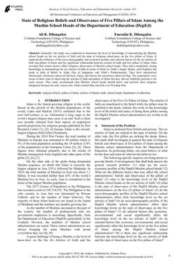 State of Religious Beliefs and Observance of Five Pillars of Islam Among the Muslim School Heads of the Department of Education (Deped)