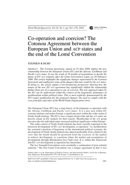 The Cotonou Agreement Between the European Union and ACP States and the End of the Lomé Convention