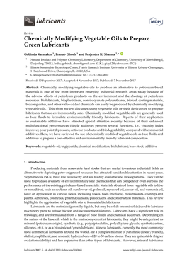 Chemically Modifying Vegetable Oils to Prepare Green Lubricants