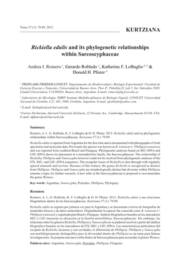 KURTZIANA Rickiella Edulis and Its Phylogenetic Relationships Within