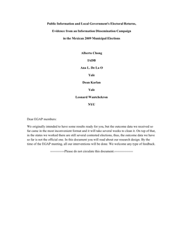 Public Information and Local Government's Electoral Returns, Evidence from an Information Dissemination Campaign in the Mexican