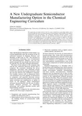 A New Undergraduate Semiconductor Manufacturing Option in the Chemical Engineering Curriculum