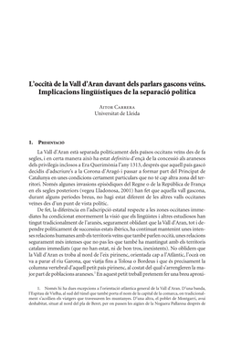 L'occità De La Vall D'aran Davant Dels Parlars Gascons Veïns. Implicacions Lingüístiques De La Separació Política