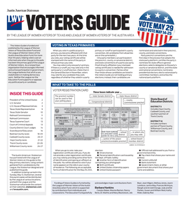 VOTE MAY 29 Early Vote Voters Guide May 14-25 by the League of Women Voters of Texas and League of Women Voters of the Austin Area