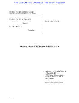 UNITED STATES DISTRICT COURT SOUTHERN DISTRICT of NEW YORK ––––––––––––––––––––––––––––––––––––––––– X : UNITED STATES of AMERICA : No