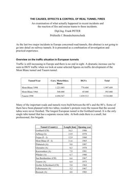 The Causes, Effects & Control of Real Tunnel Fires