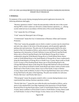 City of Chicago Requirements for Scooter Sharing Emerging Business Permit Pilot Program