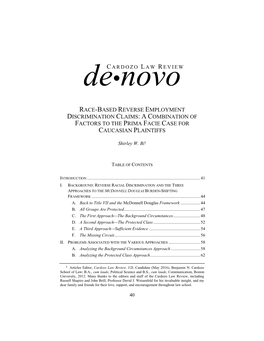 Race-Based Reverse Employment Discrimination Claims: a Combination of Factors to the Prima Facie Case for Caucasian Plaintiffs