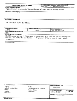 BIBLIOGRAPHIC DATA SHEET Trypanotolerant Livestock in West and Central Africa, Vol. 2