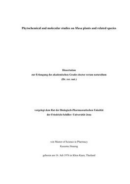 Chapter 1 Introduction 1 1.1 Plant Natural Products 1 1.2 Phytoalexins and Phytoanticipins 2 1.3 Musa Sp