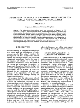 Independent Schools in Singapore: Implications for Social and Educational Inequalities