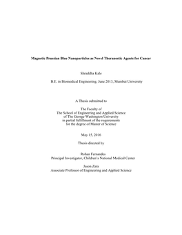 Magnetic Prussian Blue Nanoparticles As Novel Theranostic Agents for Cancer