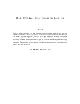 Becker Meets Kyle: Insider Trading and Legal Risk