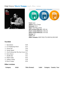 Gigi Gryce Nica's Tempo Mp3, Flac, Wma