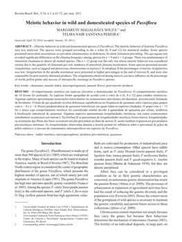 Meiotic Behavior in Wild and Domesticated Species of Passiflora