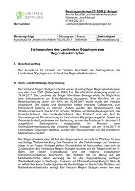 Stellungnahme Des Landkreises Göppingen Zum Regionalverkehrsplan