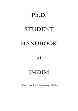 Ph.D. STUDENT HANDBOOK at IMBIM