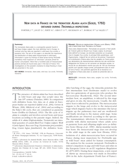 New Data in France on the Trematode Alaria Alata