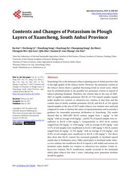 Contents and Changes of Potassium in Plough Layers of Xuancheng, South Anhui Province