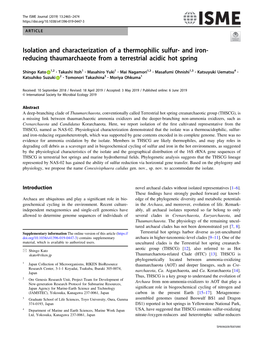 And Iron-Reducing Thaumarchaeote from a Terrestrial Acidic Hot Spring