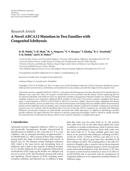 Research Article a Novel ABCA12 Mutation in Two Families with Congenital Ichthyosis